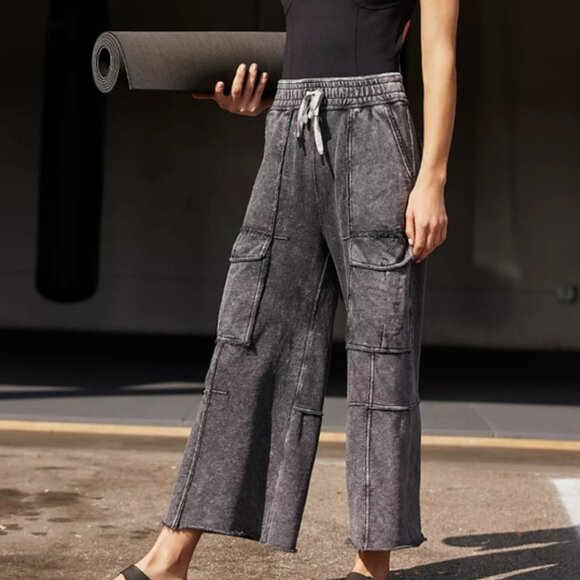 Free People Movement Mellow Out Cargo Palazzio Sweat Pants Medium Mineral Boho - Picture 1 of 11